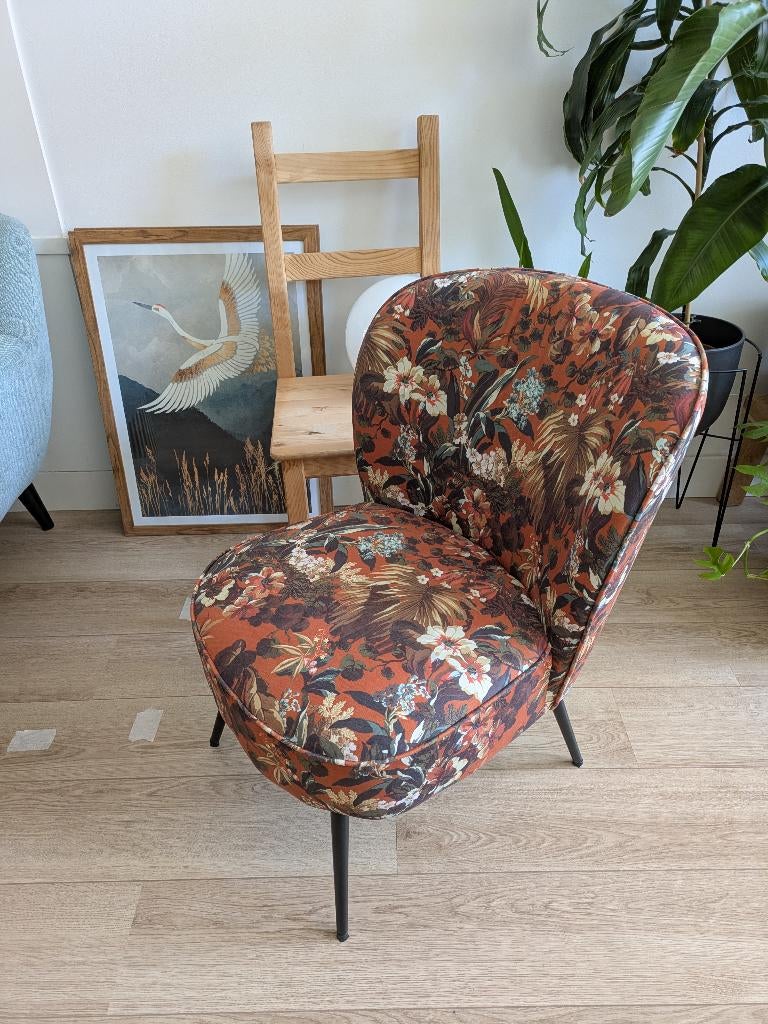 Fauteuil Frida oranje met gebloemde print, Ophalen, Gebruikt, 75 tot 100 cm, Stof