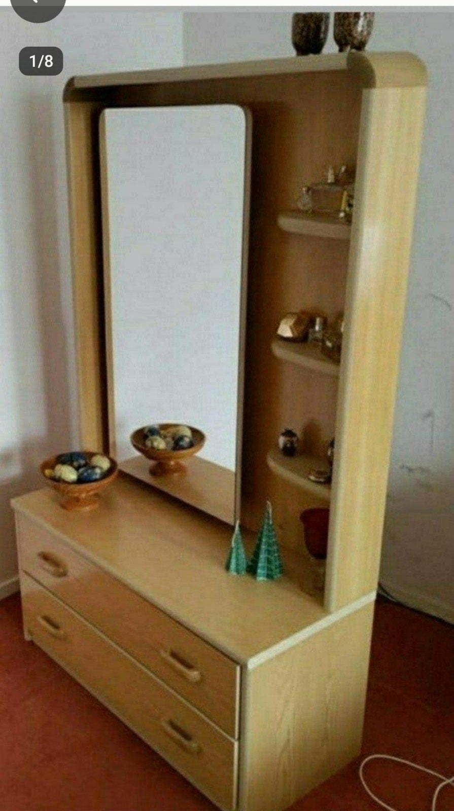 KAPTAFEL,Blank Hout,Spiegel,2 Laden,Lampje,Wandkast,1980
(ex, Ophalen, 150 tot 200 cm, Minder dan 100 cm, Hout