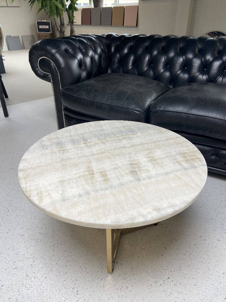 Beige onyx bijzettafel rond ø70cm, Ophalen, 50 tot 100 cm, Rond, Nieuw