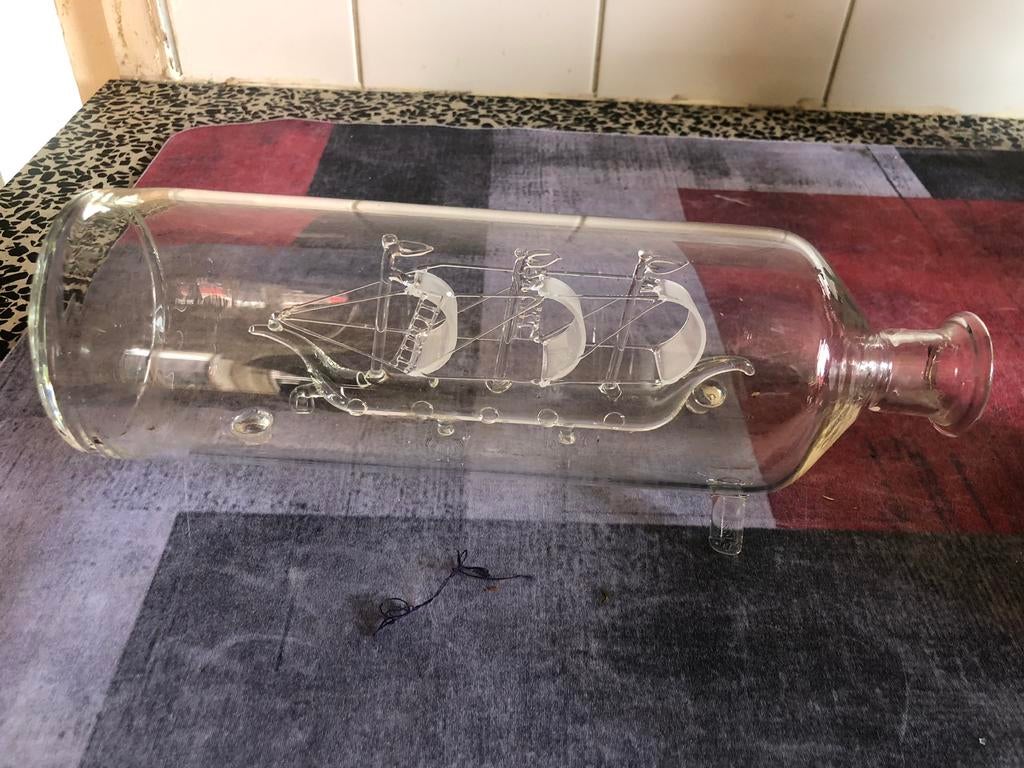 Vintage handgeblazen fles schip, Ophalen of Verzenden