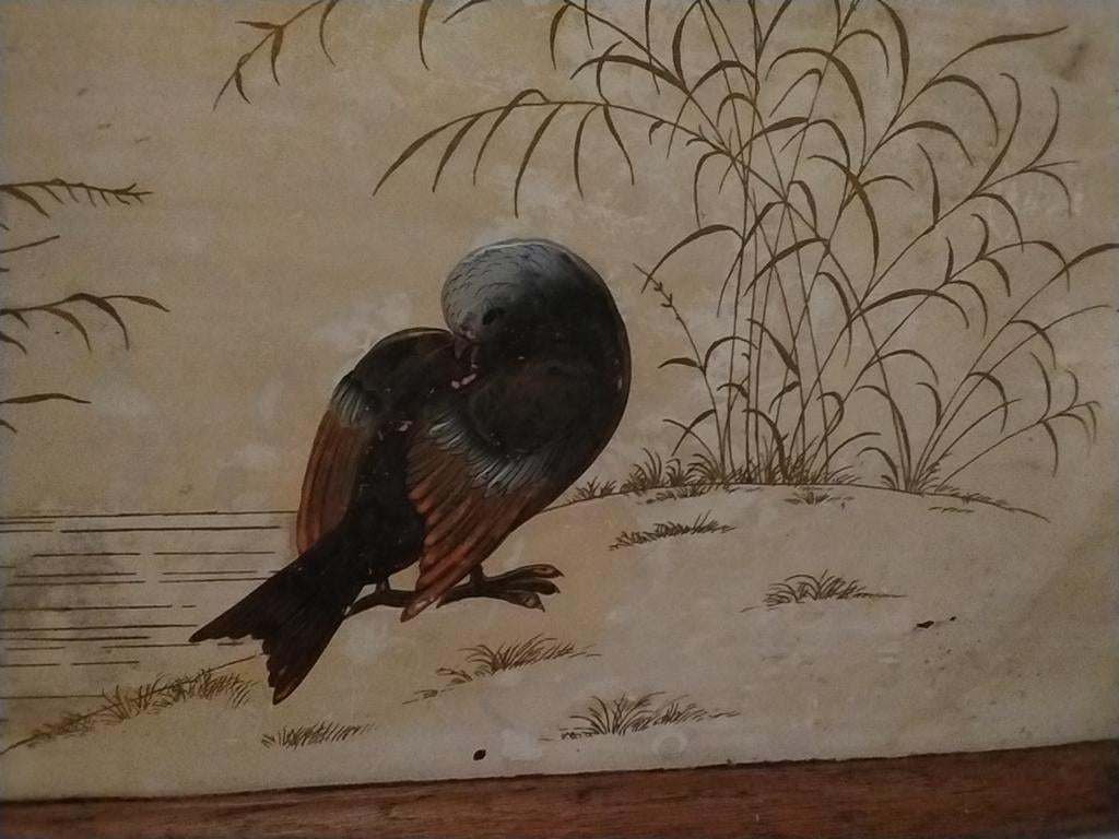 Antieke dienblad met vogel en bamboe decoratie, Antiek en Kunst, Ophalen of Verzenden