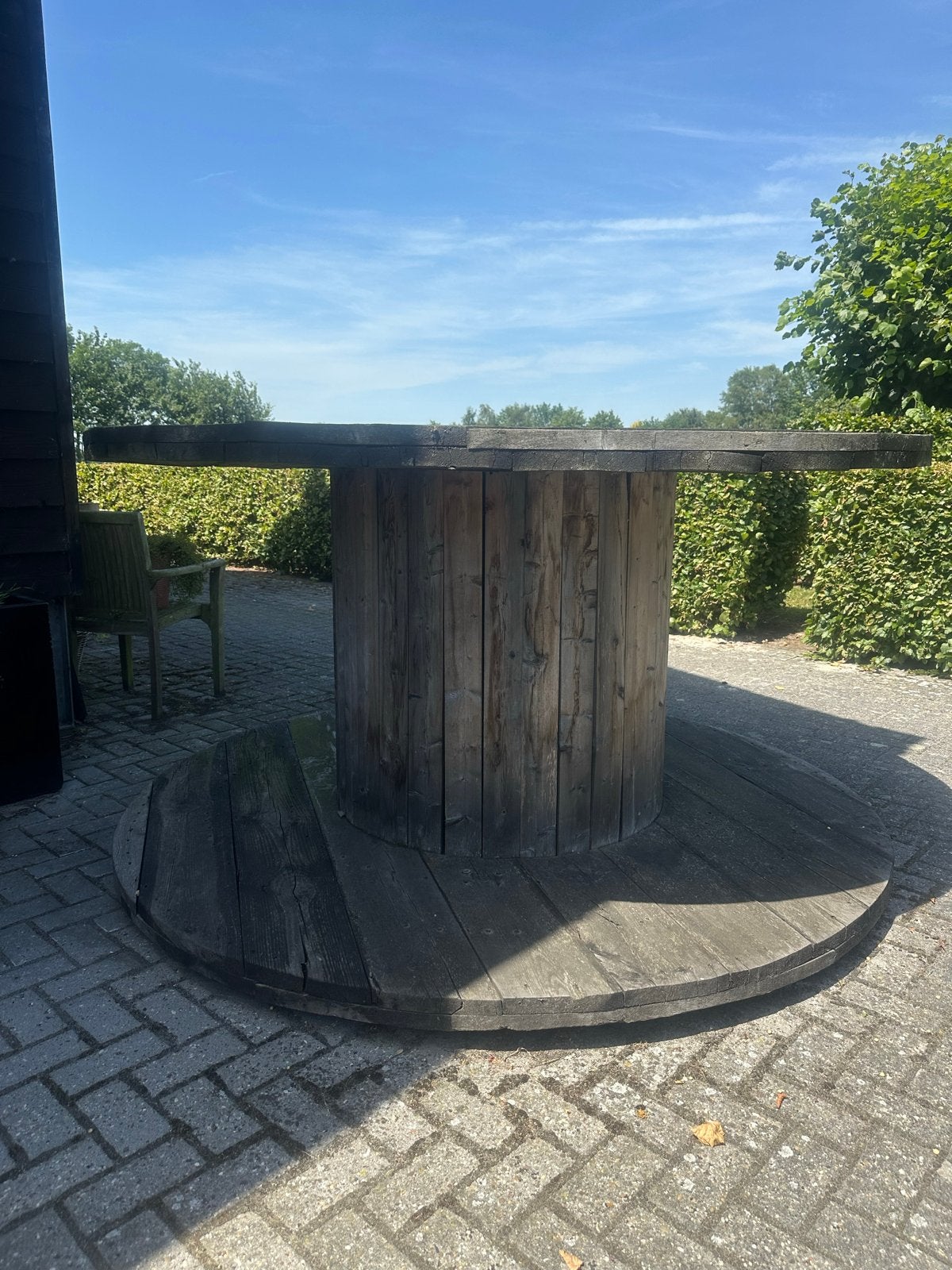 Houten haspel / statafel, Ophalen, Gebruikt, Rond, Hout