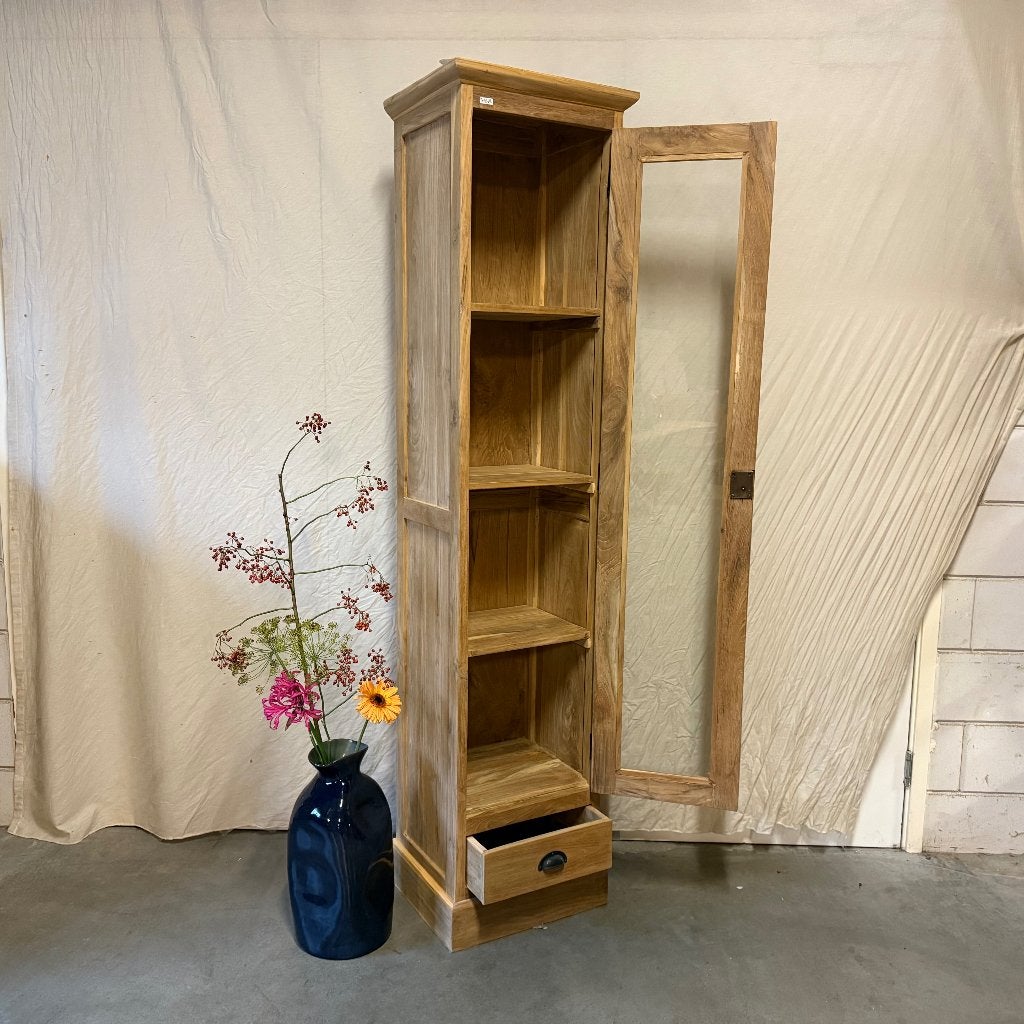 houten vitrinekast teak - 40 cm breed - Gratis bezorgd, TTM Wonen, Meubels – (Perzische) Tapijten en Woonaccessoires, Minder dan 50 cm