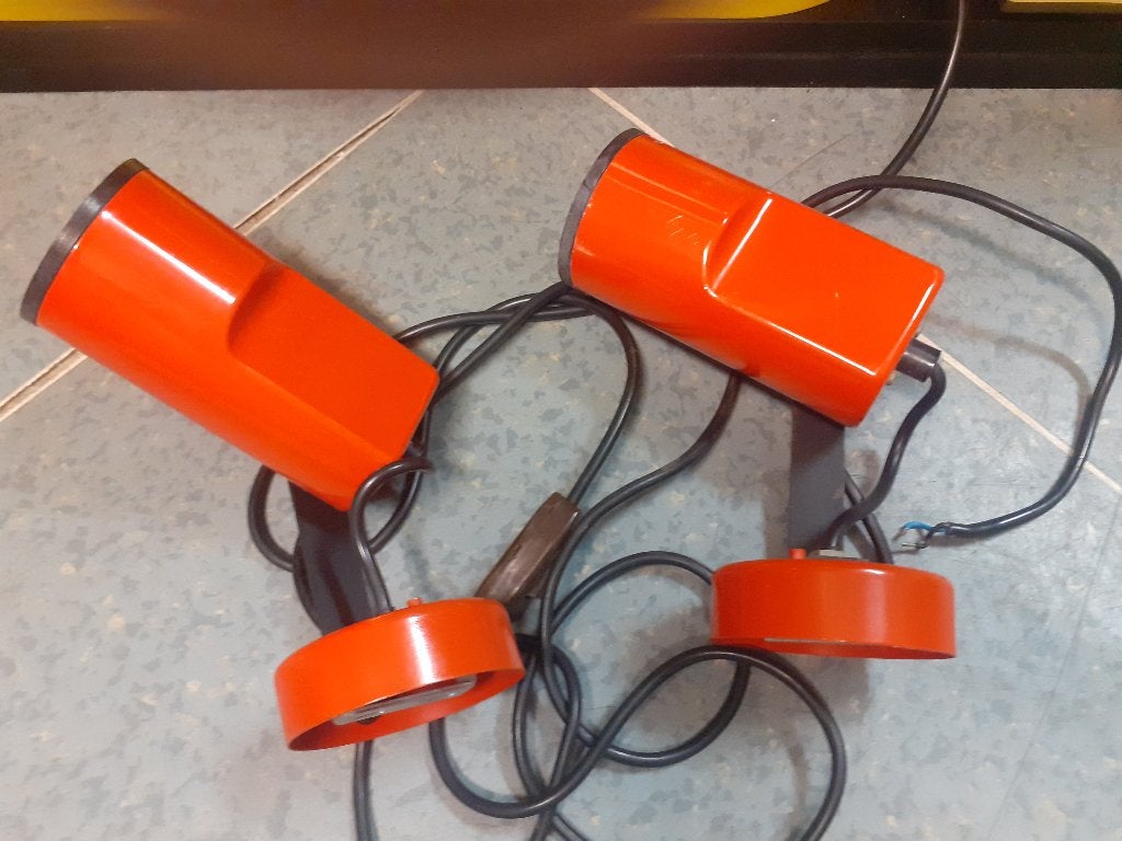 oranje metaal wandlampen set jaren 70 design retro, ?, Zo goed als nieuw, Plafondspot of Wandspot, ?