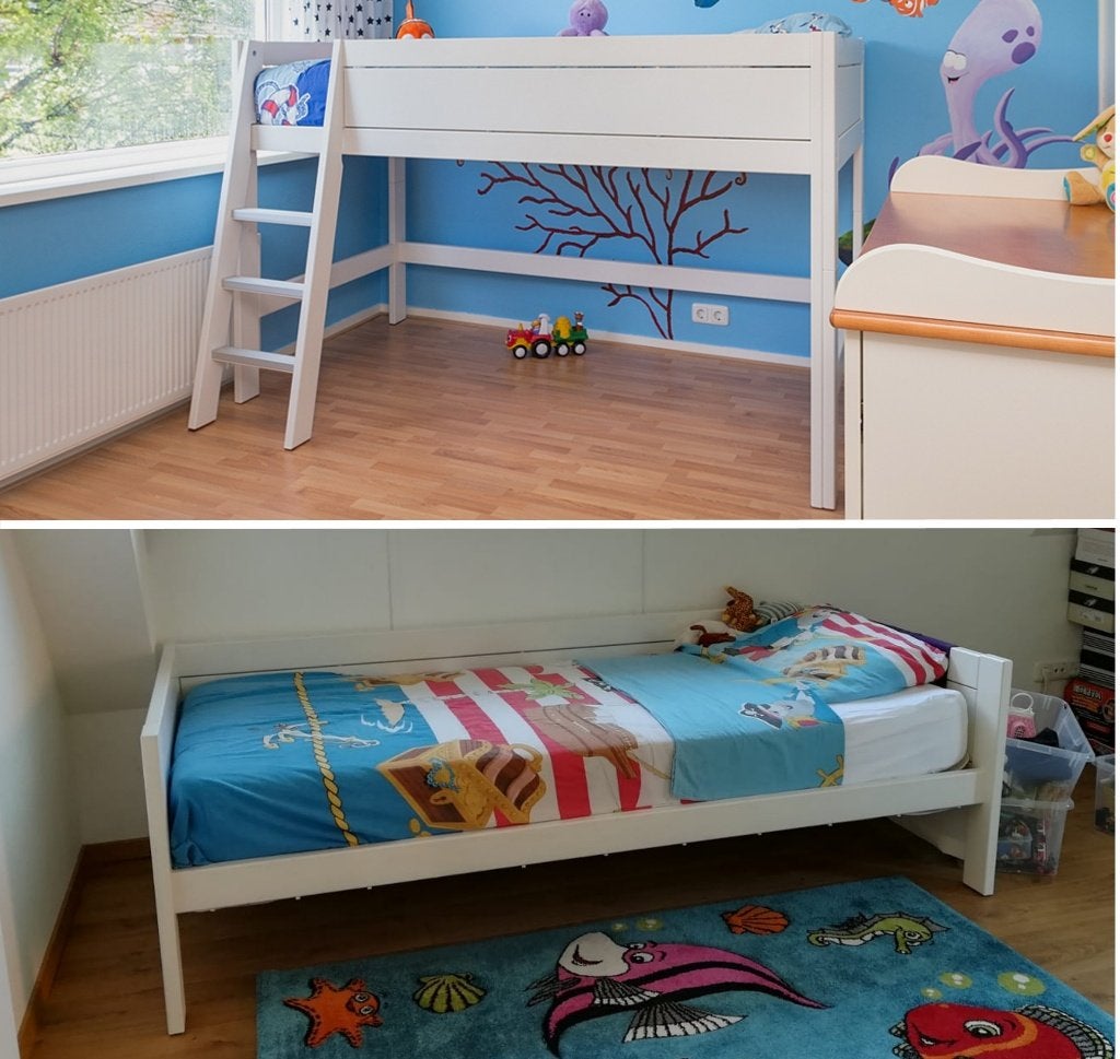 3 in 1 Lifetime bed + bedbank + halfhoog slaper wit, Ophalen, Gebruikt, Halfhoogslaper