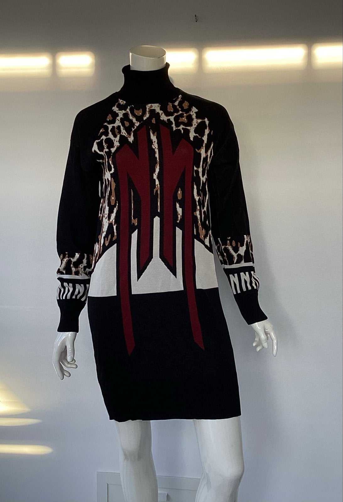 Nikkie Giga Dress Zwart met Luipaardprint en Logo Maat 36, Verzenden, Zwart, Nieuw, Maat 36 (S)