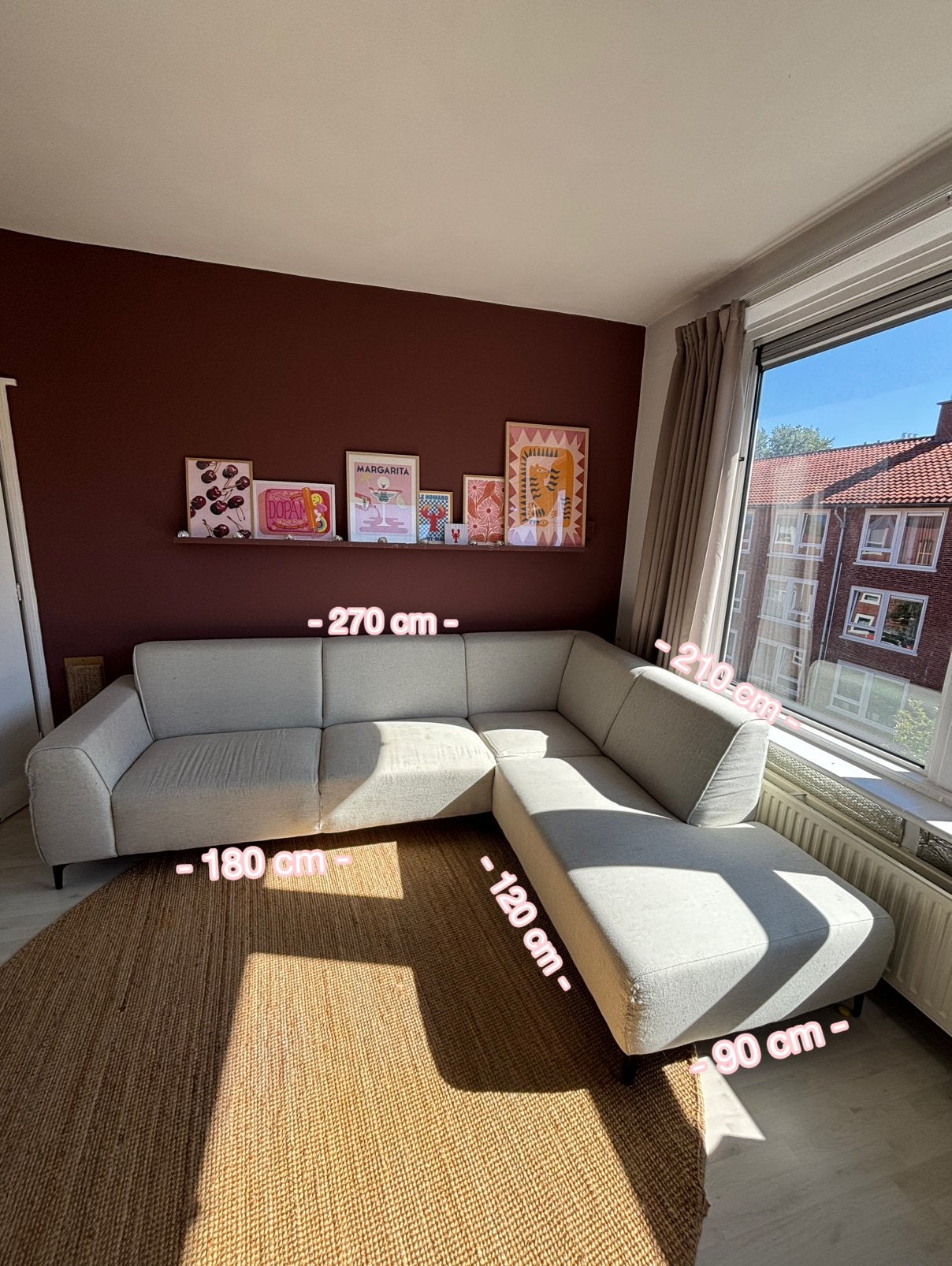GRATIS; Grijs/beige hoekbank rechts, Ophalen, Gebruikt, Stof