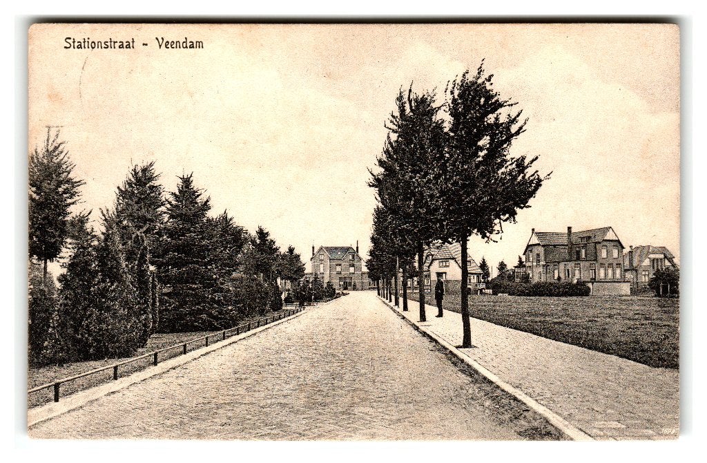 Veendam, Stationstraat, Verzamelen, Verzenden, 1920 tot 1940, Gelopen, Groningen
