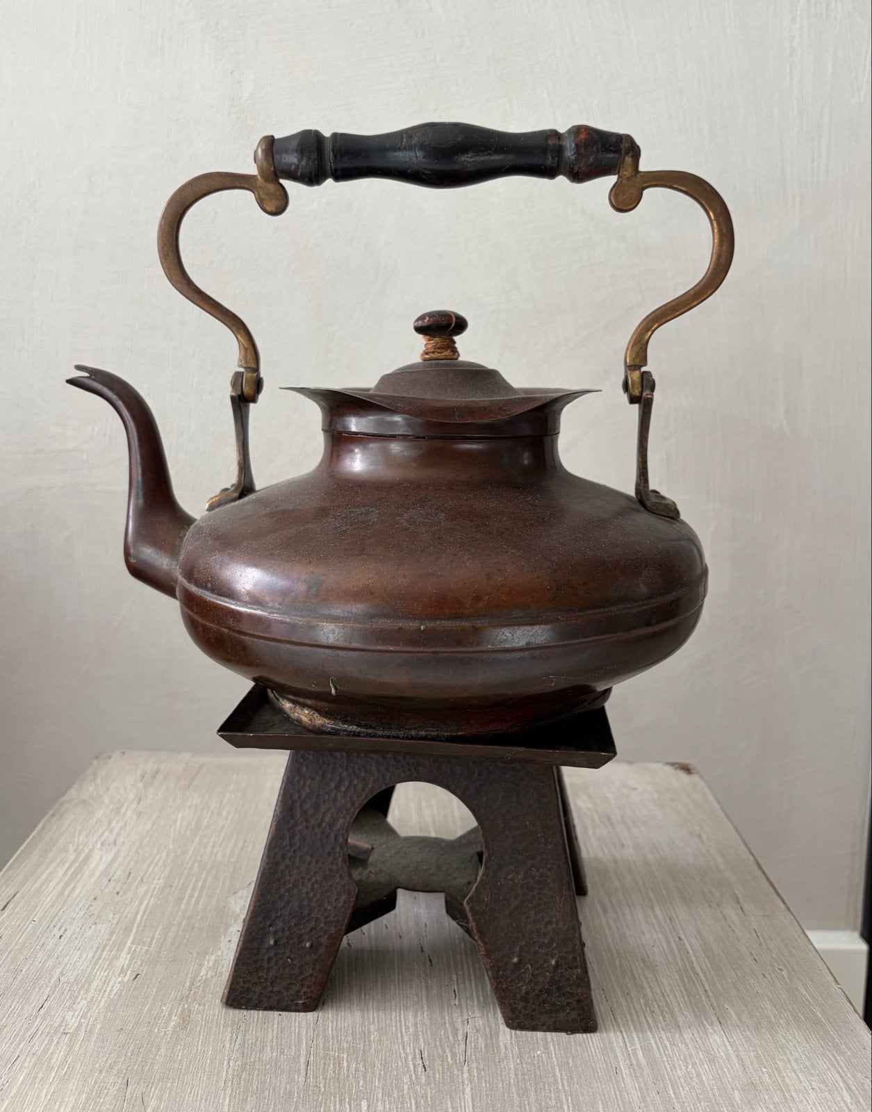 Antieke Koperen Theepot met Spiritusbrander, Antiek en Kunst, Ophalen of Verzenden, Koper