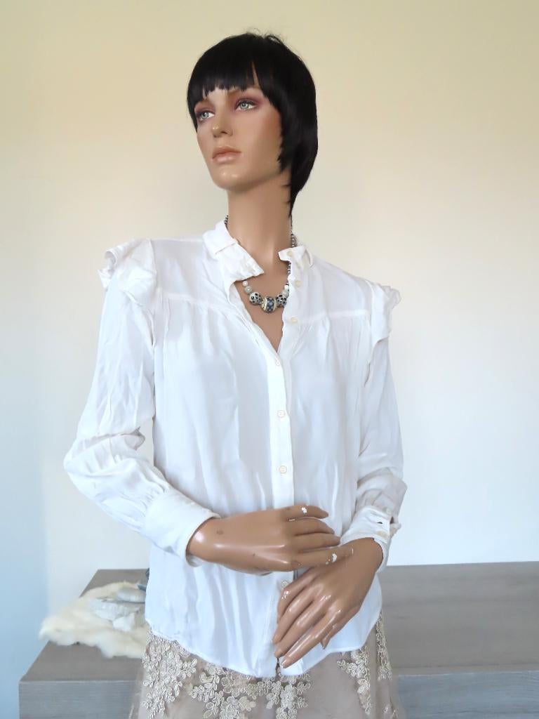 EXPRESSO Bijzondere Roomwitte Blouse Opstaande Mouwen XS 34, Expresso, Wit, Ophalen of Verzenden, Zo goed als nieuw