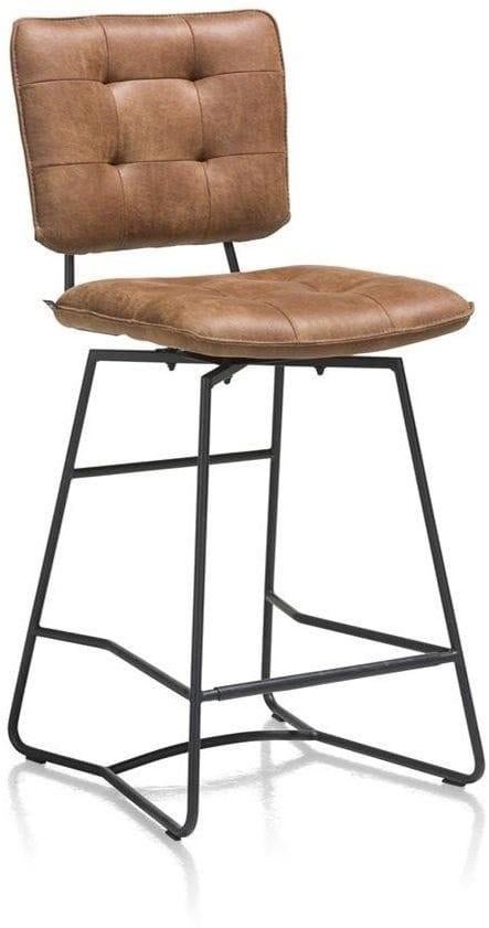 Microleder barstoel met rugleuning en metalen frame, Ophalen, Met voetsteun, Zo goed als nieuw, 90 cm of meer