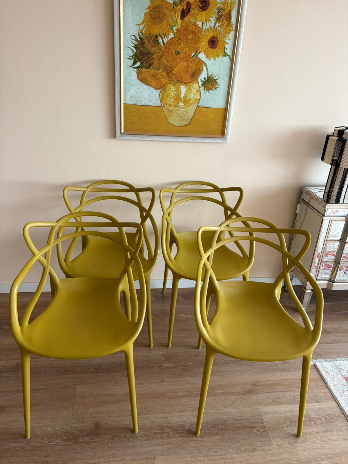 4 originele Kartell designstoelen okergeel zeer goede staat, Huis en Inrichting, Ophalen, Kunststof, Overige kleuren, Zo goed als nieuw