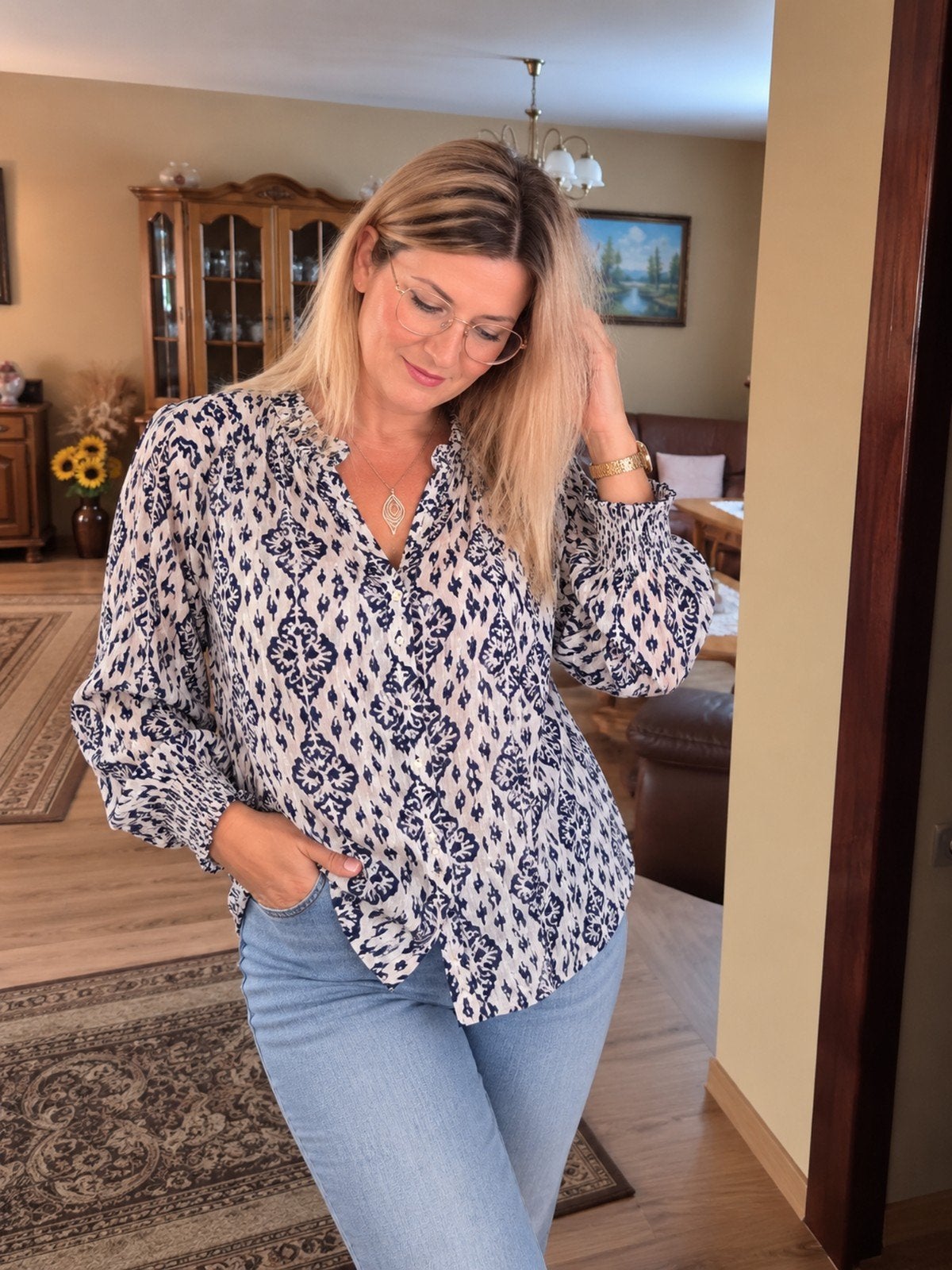 ONLY blouse met lange mouwen en print - Maat M, Ophalen of Verzenden, Zo goed als nieuw, Blauw