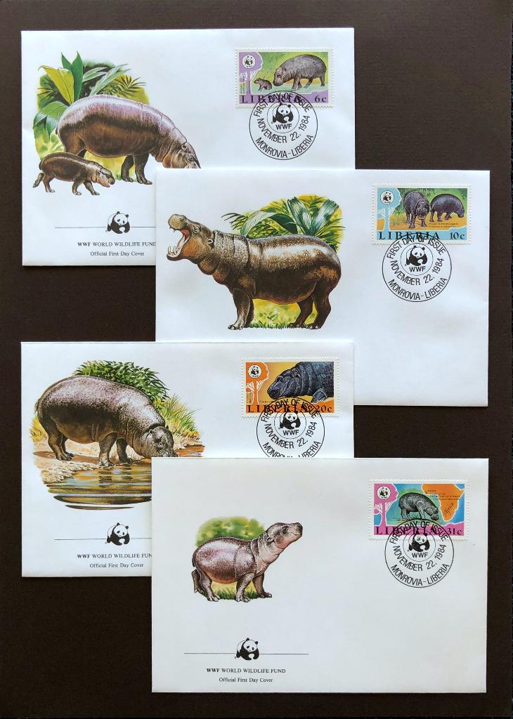 WWF WNF Liberia 1984 FDC Dwergnijlpaard, Postzegels en Munten, Postzegels | Eerstedagenveloppen, Verzenden, Onbeschreven, Rest van de wereld