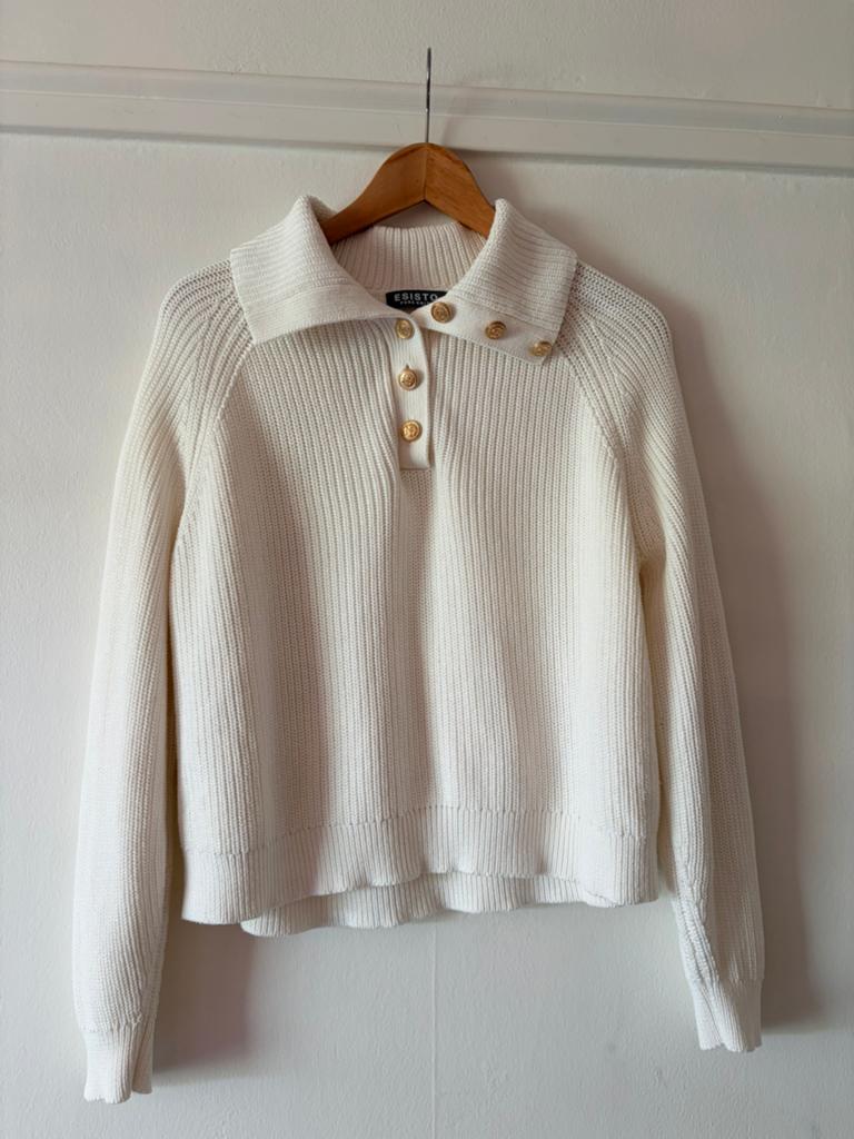 Esisto gehaakte trui sweater wit met gouden knopen maat 36, Verzenden, Nieuw, Maat 36 (S), Wit