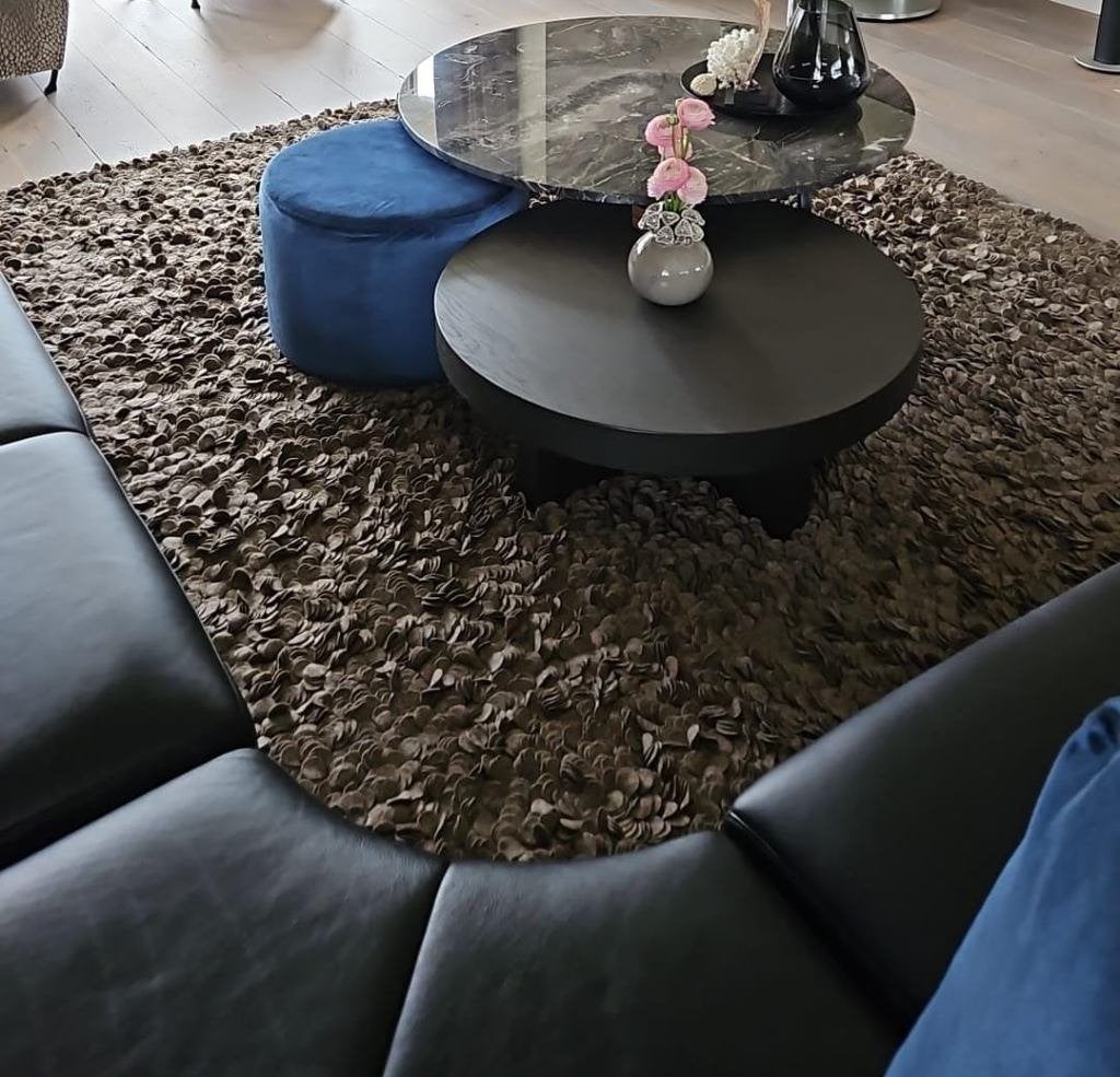 prachtig taupekleurig vloerkleed met vilten rondjes 245x300, Ophalen, Gebruikt, 200 cm of meer, 200 cm of meer
