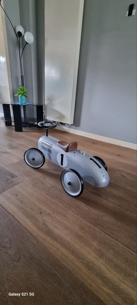 Vintage metal trapauto - Zilveren raceauto nr. 1, Ophalen, Gebruikt
