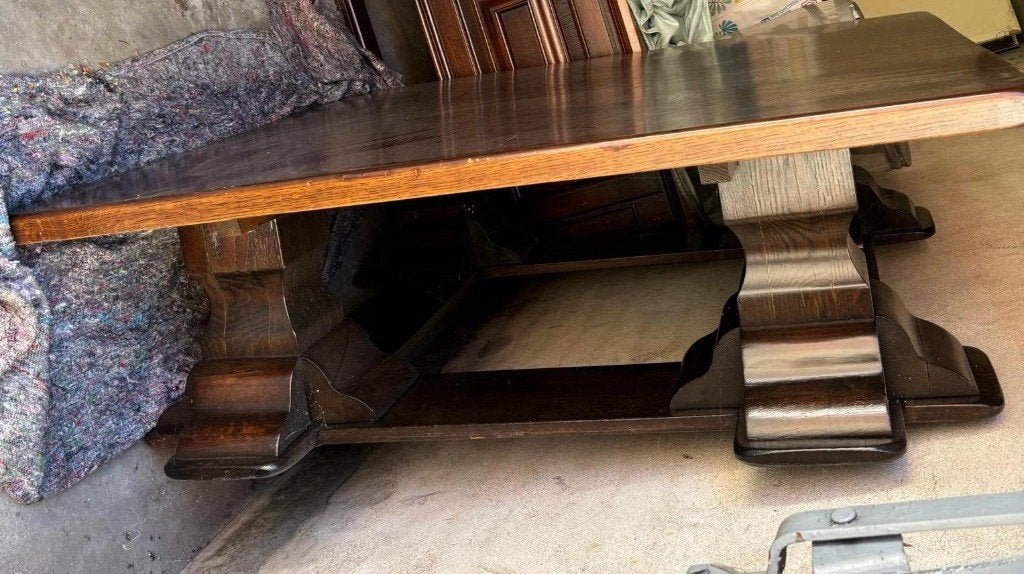 Prachtige handgemaakte salontafel (zwaar eikenhout), Gebruikt, Klassiek, Ophalen of Verzenden, 100 tot 150 cm