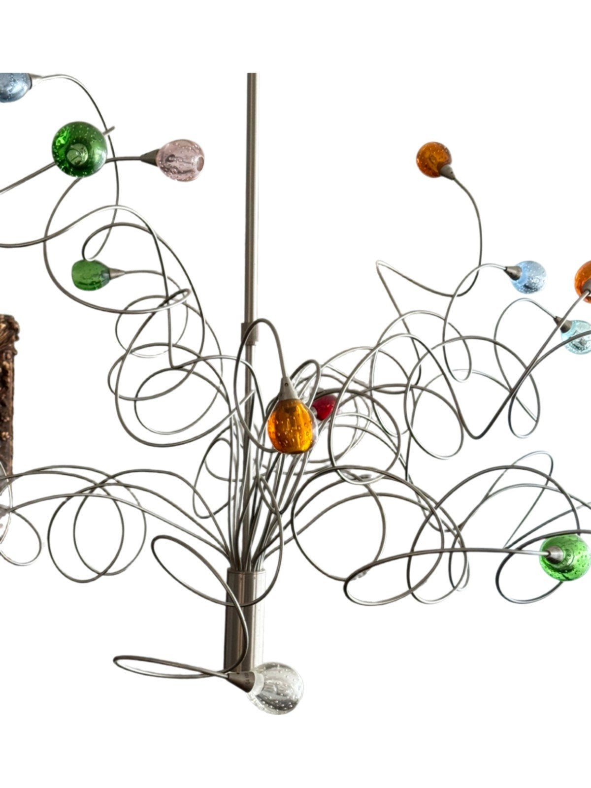 Harco Loor stijl hanglamp met gekleurde glazen bollen, Gebruikt, Overige fittingen, Ophalen of Verzenden, Glas