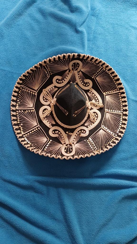 Traditionele Mexicaanse Sombrero - Zwart met Wit Borduurwerk, Hoed, One size fits all, Ophalen of Verzenden, Onbekend