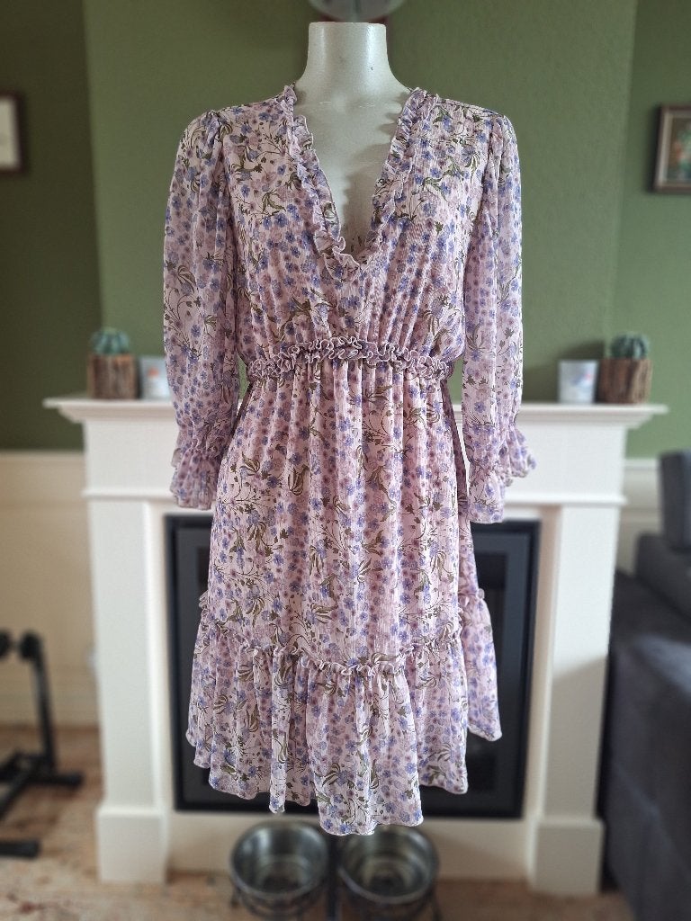 Rinascimento lila jurk bloementjes M 38, Kleding | Dames, Maat 38/40 (M), Verzenden, Paars, Rinascimento