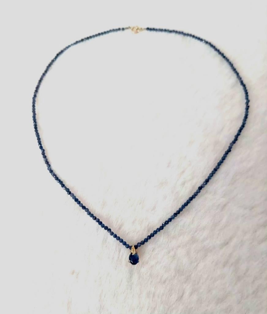Saffier Collier met 14 Karaat Gouden hanger&sluitwerk, Dedicated24ct, Blauw, Nieuw, Ophalen of Verzenden