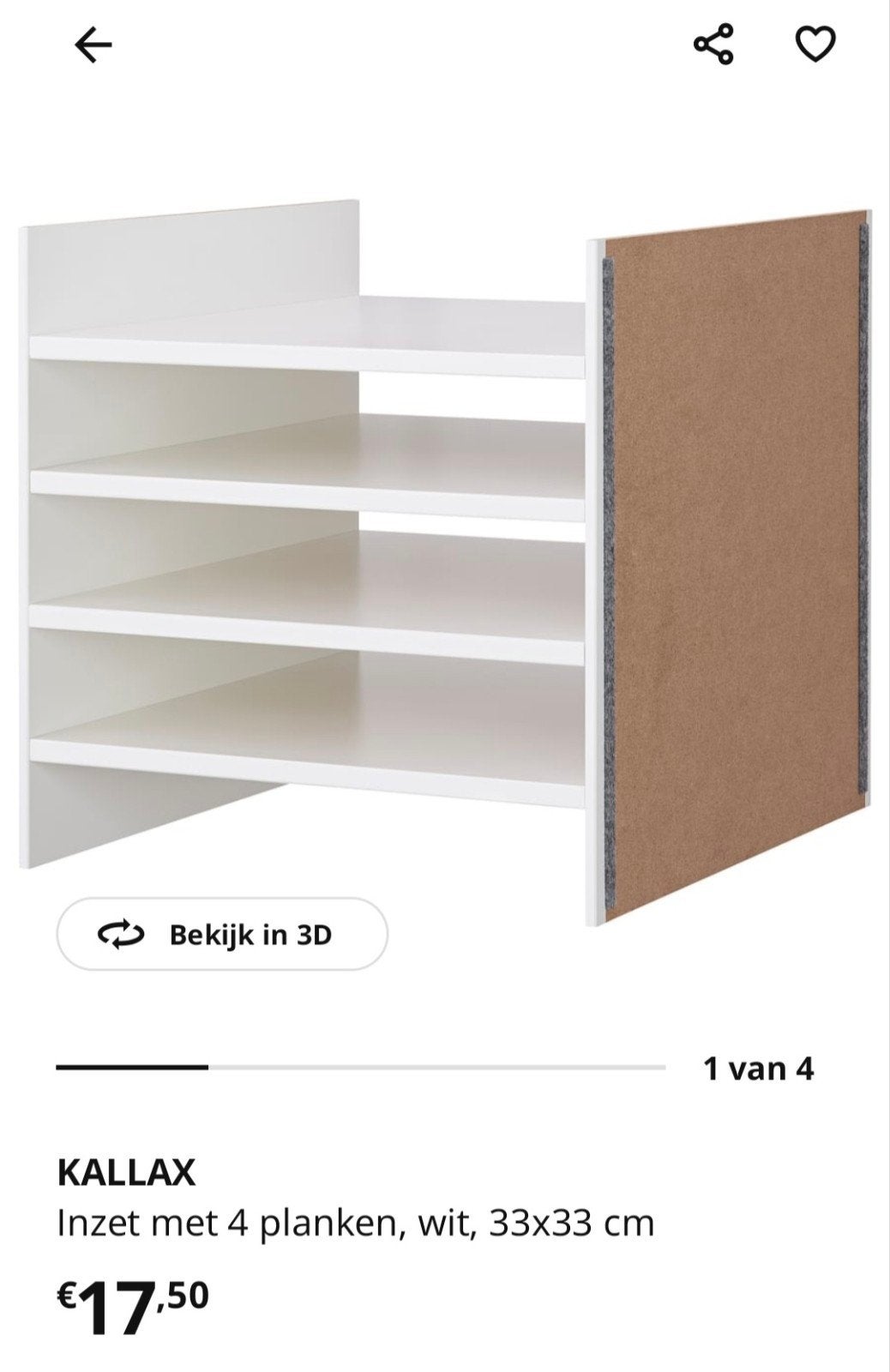 IKEA Kallax inzet met 4 planken (postvak), wit, Ophalen, Zo goed als nieuw