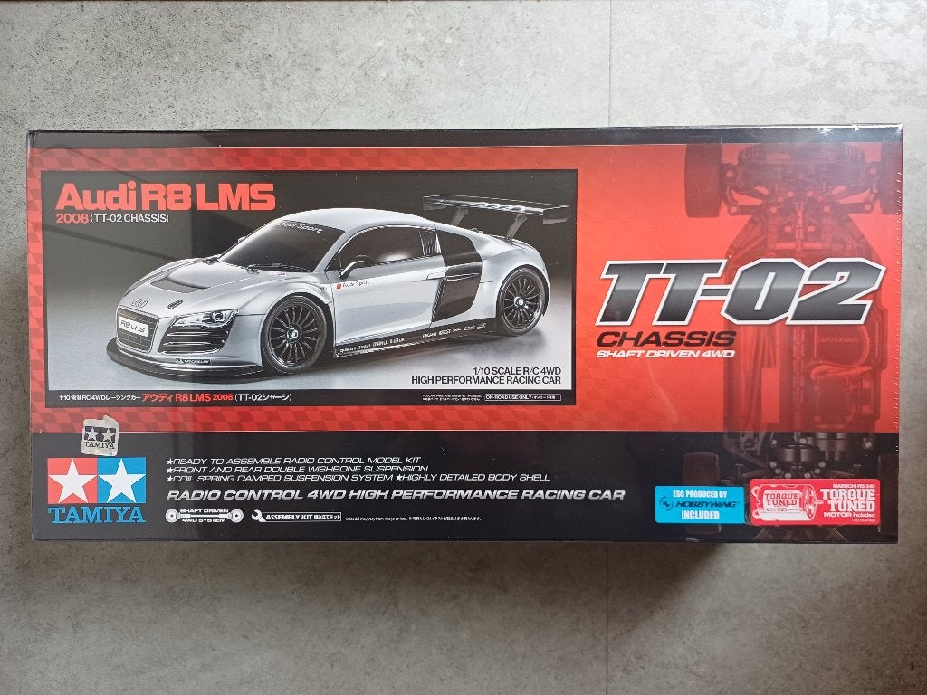 Tamiya 58749 RC Audi R8 LMS 2008 TT-02 Nieuw, Elektro, Nieuw, Ophalen of Verzenden, Schaal 1:10