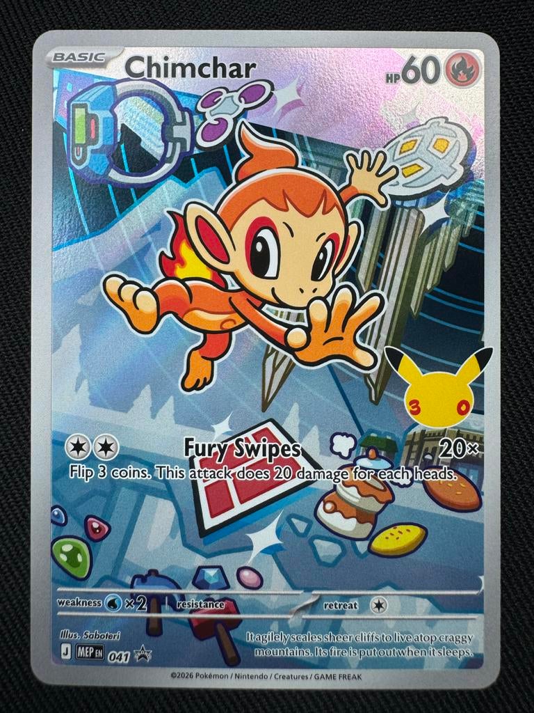 Pokemon Kaart Chimchar MEP EH 041 Basic HP 60 Foil, Ophalen of Verzenden, Zo goed als nieuw, Losse kaart, Foil