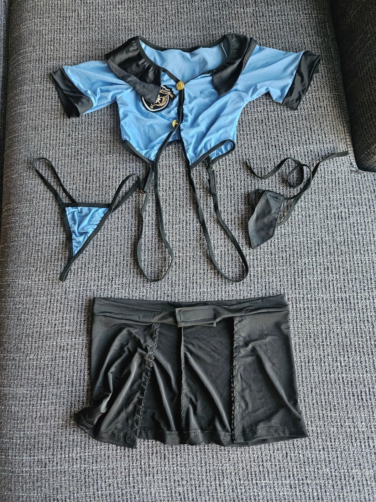 Sexy Politie Kostuum 4-delig Blauw Zwart Maat S - Nieuw, Carnaval, Nieuw, Ophalen of Verzenden, Kleding