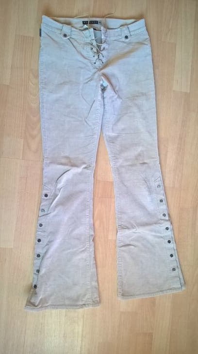 Broek Watcher 36 ribcord stretch vetersluiting beige creme, Beige, Ophalen of Verzenden, Zo goed als nieuw, Maat 36 (S)