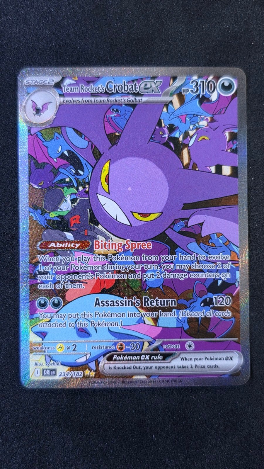 Team Rocket's Crobat ex 234/182 - Pokémon kaart, Ophalen of Verzenden, Zo goed als nieuw, Losse kaart, Foil