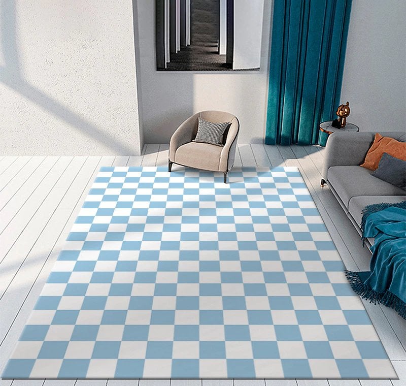 Blauw Wit Geblokt Rechthoekig Vloerkleed / Kleed Tapijt, Rechthoekig, Verzenden, Blauw, Nieuw