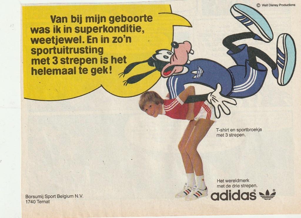 Retro reclame 1982 Adidas jongetje & Goofy sportkleding, Verzenden, Overige typen