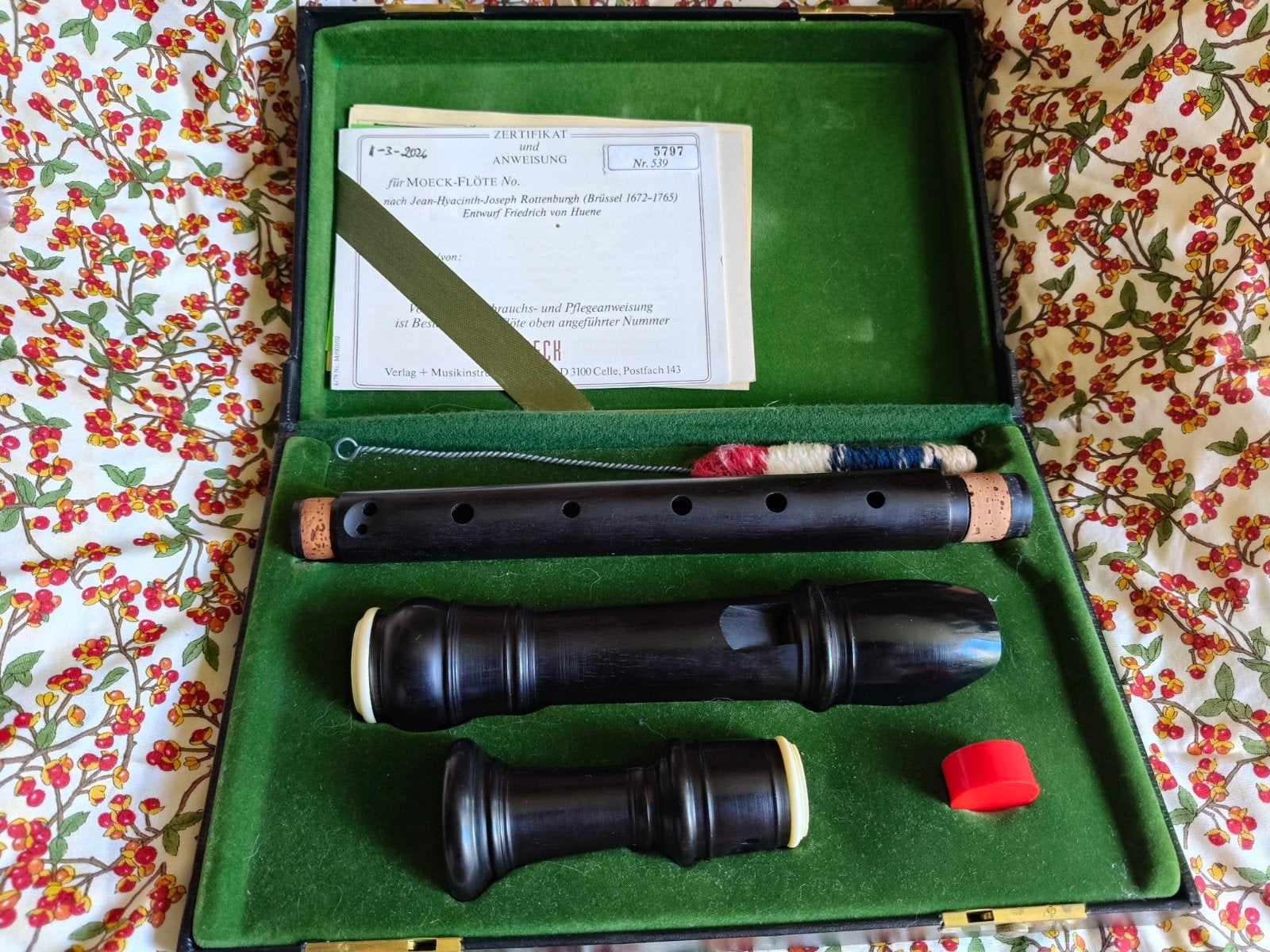 Moeck Altblokfluit Rottenburgh 539, Grenadille/ebbenhout, Ophalen of Verzenden, Gebruikt, Alt, Met koffer, hoes of etui