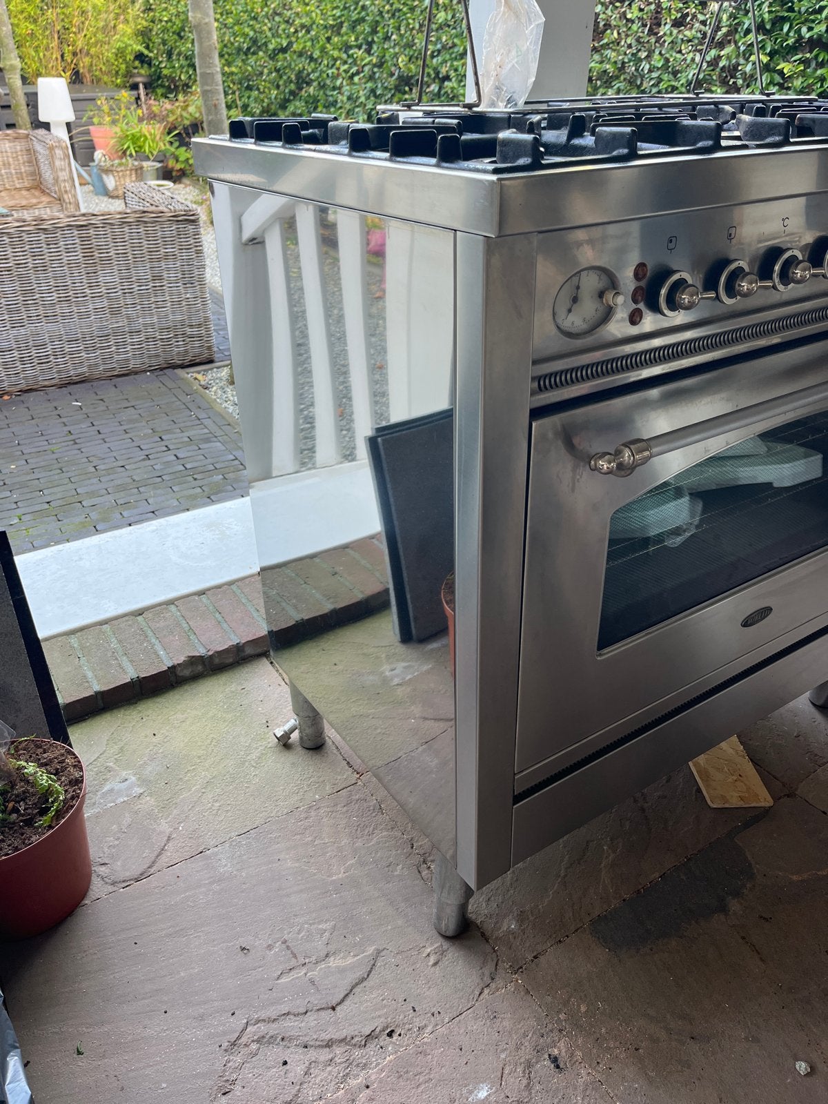 Boretti gasfornuis met oven, 90 cm breed, verstelbare poten, Ophalen, Gebruikt, 60 cm of meer, Grill