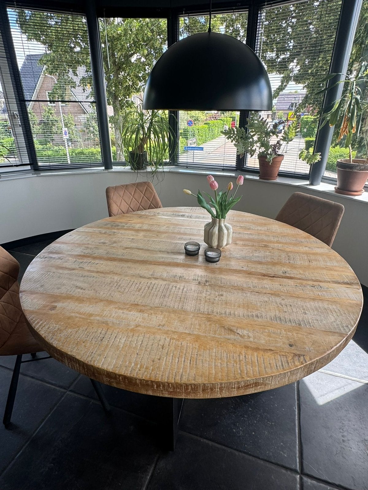 Mango houten eettafel, 150 cm/ 79 cm hoog, Huis en Inrichting, Tafels | Eettafels, Ophalen, Rond, Zo goed als nieuw, Vijf personen of meer