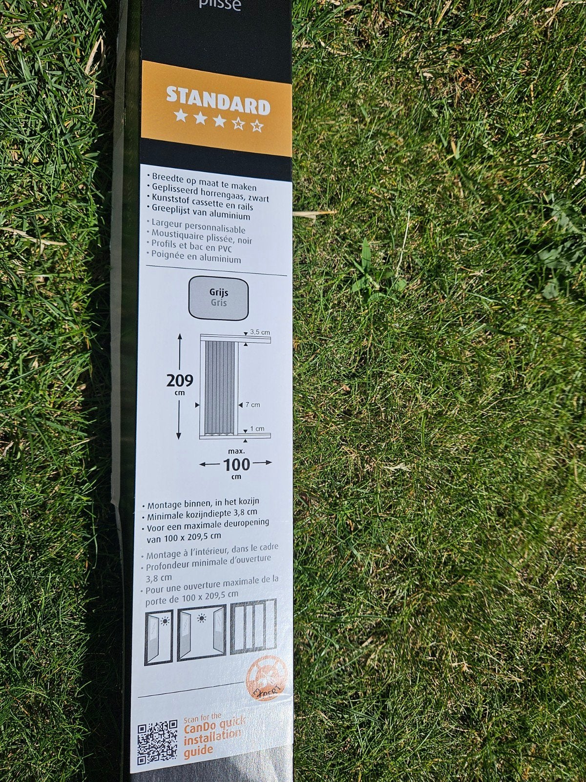 Cando Plissé Hordeur Grijs - Max 100x209 cm, Ophalen, 80 tot 100 cm, Hordeur, Nieuw