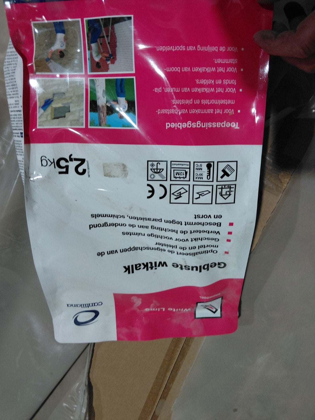 Gebluste witkalk 2,5kg - Voor muren, bomen en sportvelden, Wit, Nieuw, Ophalen of Verzenden, Verf