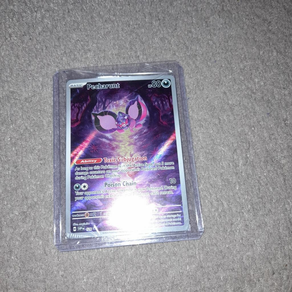 Pokémon kaarten: Pecharunt en Golisopod GX (210 HP), Ophalen of Verzenden, Zo goed als nieuw, Meerdere kaarten, Foil