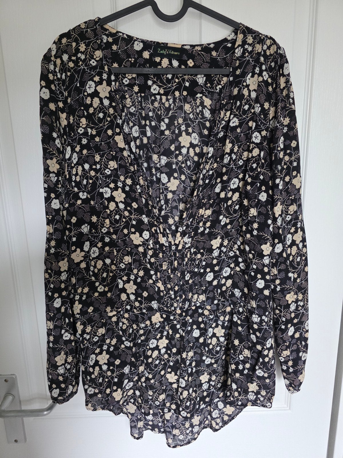 Zadig & Voltaire zijden blouse – 'Tendem Print' zwart', Ophalen, Zo goed als nieuw, Beige