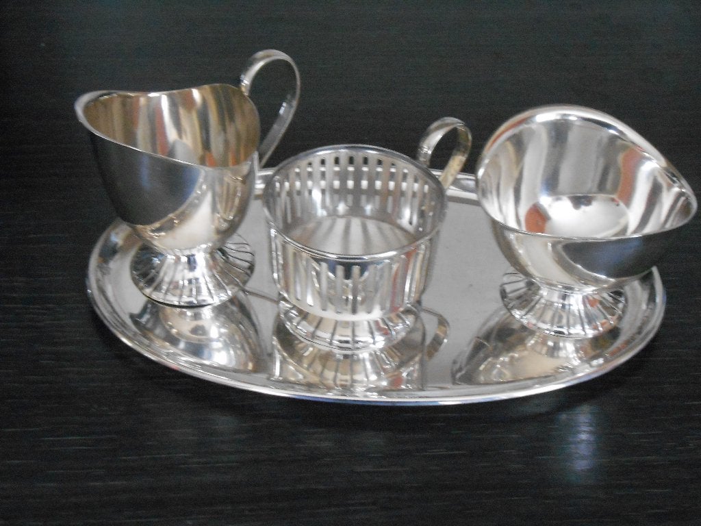 Roomstel Douwe Egberts 4-delig Empire stijl, verzilverd, Ophalen, Gebruikt