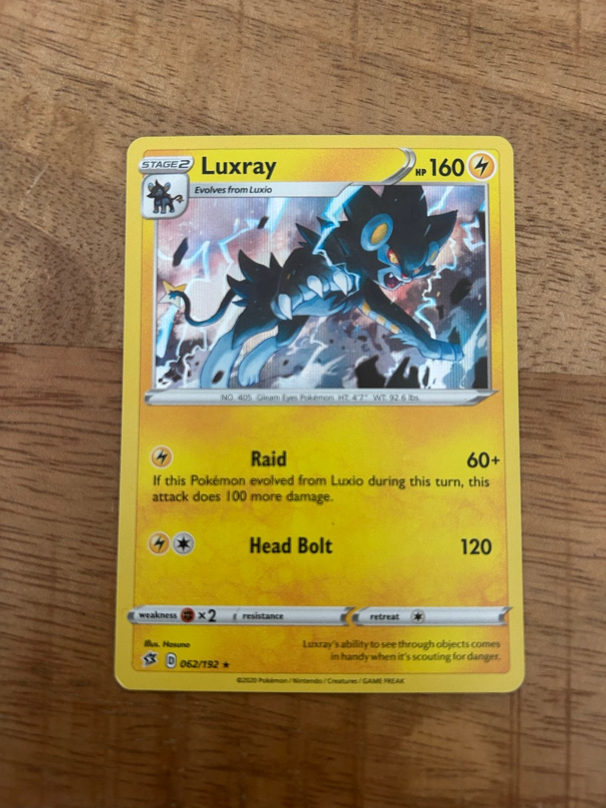 Pokémon Kaart Luxray 062/192 - Sword & Shield, Ophalen of Verzenden, Zo goed als nieuw, Losse kaart