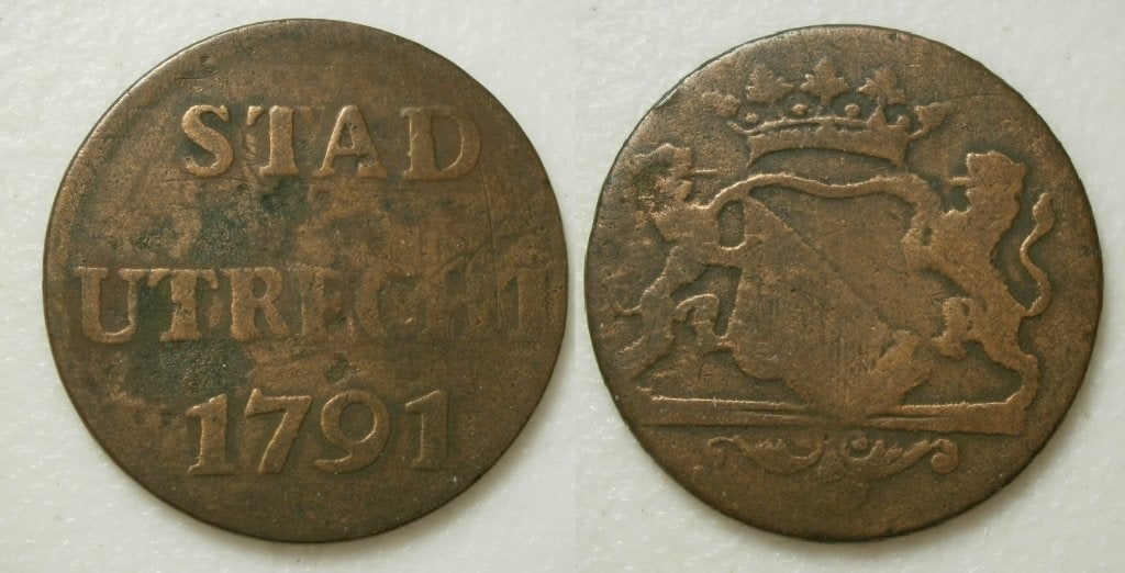 6] Utrecht Stad Duit 1791, Postzegels en Munten, Ophalen of Verzenden, Vóór koninkrijk, 1 cent, Losse munt
