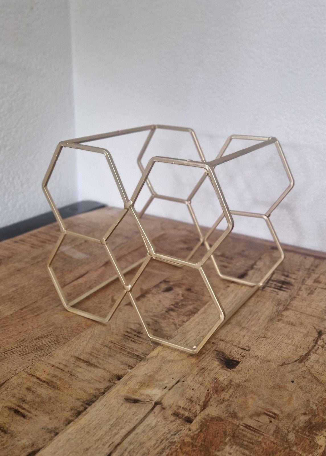 Gouden Wijnrek Hexagon Design, 5 tot 15 flessen, Ophalen of Verzenden, Zo goed als nieuw, Metaal