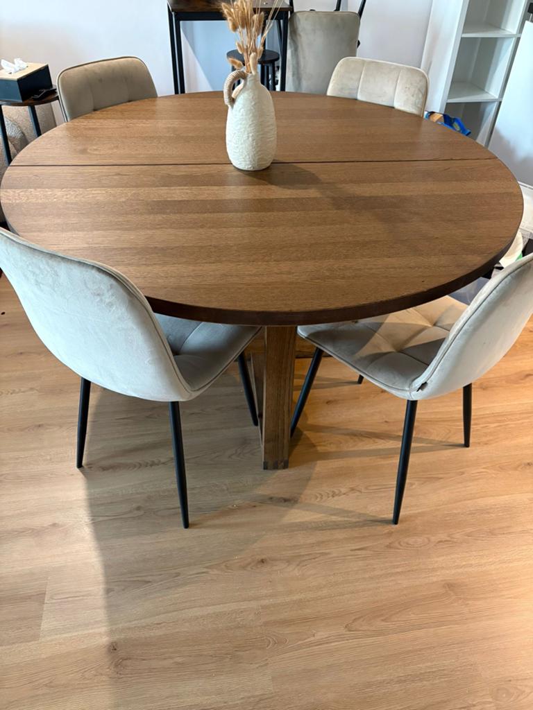 Ronde eettafel met stoelen, Huis en Inrichting, Tafels | Eettafels, Ophalen, Gebruikt, 100 tot 150 cm, Rond