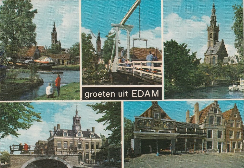 EDAM Stadhuis Brug Kerk Waag Groeten, Verzamelen, Verzenden, 1960 tot 1980, Ongelopen, Noord-Holland
