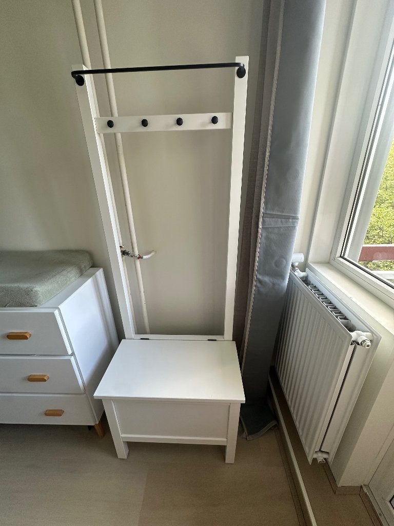 HEMNES opbergbank&handdoekenstang/4 haken, Ophalen, Gebruikt, 50 tot 100 cm, Met lade(s)