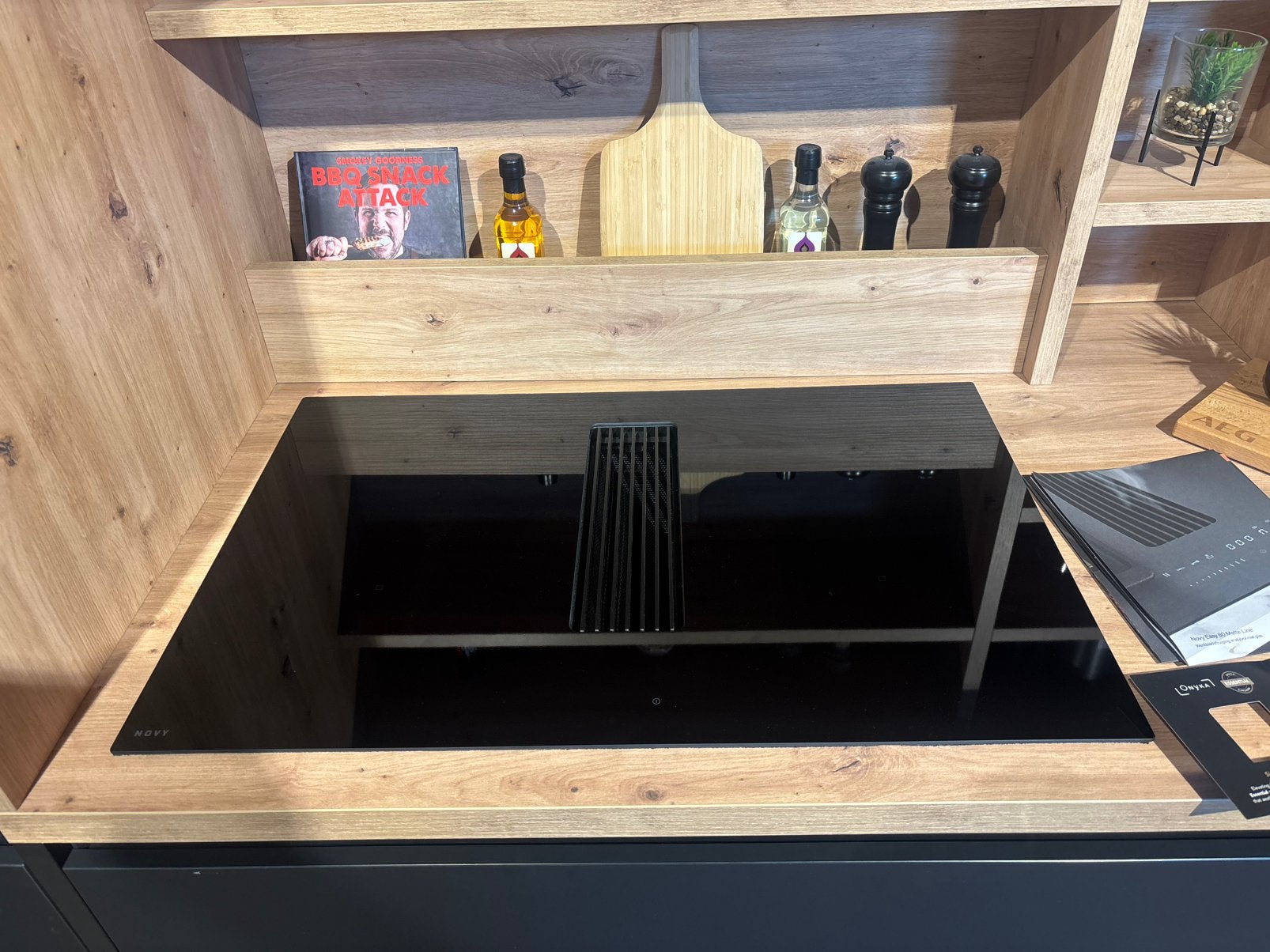 Novy inductie kookplaat met afzuiging 80cm, Ophalen, Nieuw, 4 kookzones, Inbouw