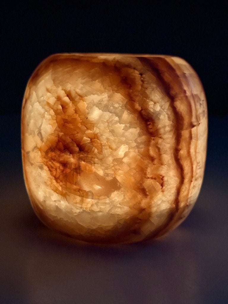 Albaster waxinelichtje - thegreenstones, 10 cm, Bruin, Overige merken, Natuurlijk materiaal